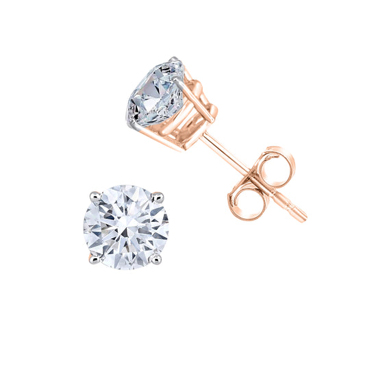 Round Cut Diamond Studs in 14 & 18 K in White, Yellow & Rose Gold - Solitaire Box