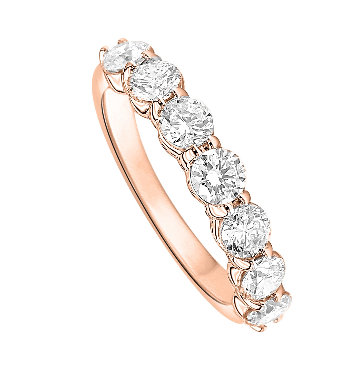 Round Cut Diamond 7 Stone Eternity Band Ring in 18 K in White , Yellow & Rose Gold - Solitaire Box