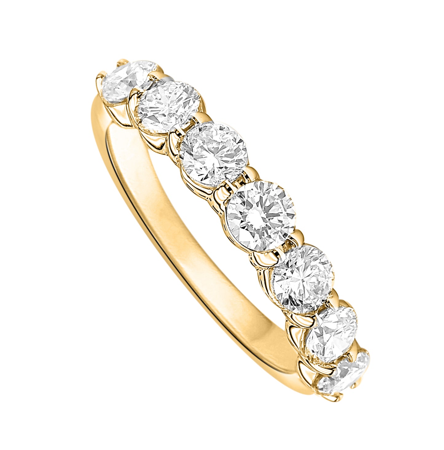 Round Cut Diamond 7 Stone Eternity Band Ring in 18 K in White , Yellow & Rose Gold - Solitaire Box