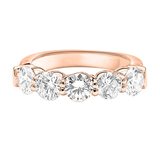 Round Cut Diamond 5 Stone Eternity Band Ring in 18 K in White , Yellow & Rose Gold - Solitaire Box