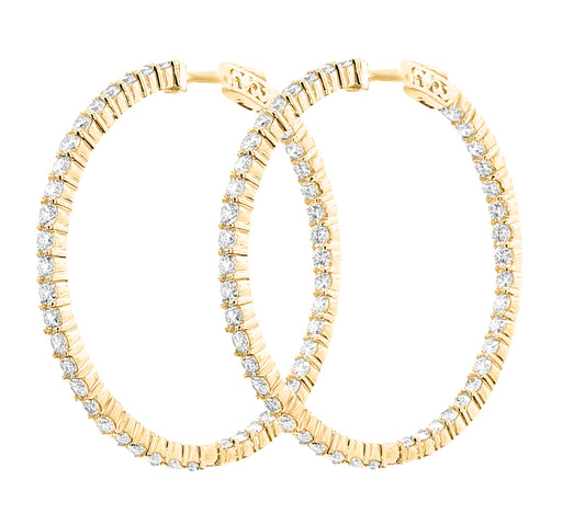 Round Cut Diamond Hoop Earrings 14k & 18K in White, Yellow & Rose Gold - Solitaire Box