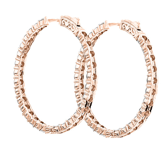 Round Cut Diamond Hoop Earrings 14k & 18K in White, Yellow & Rose Gold - Solitaire Box