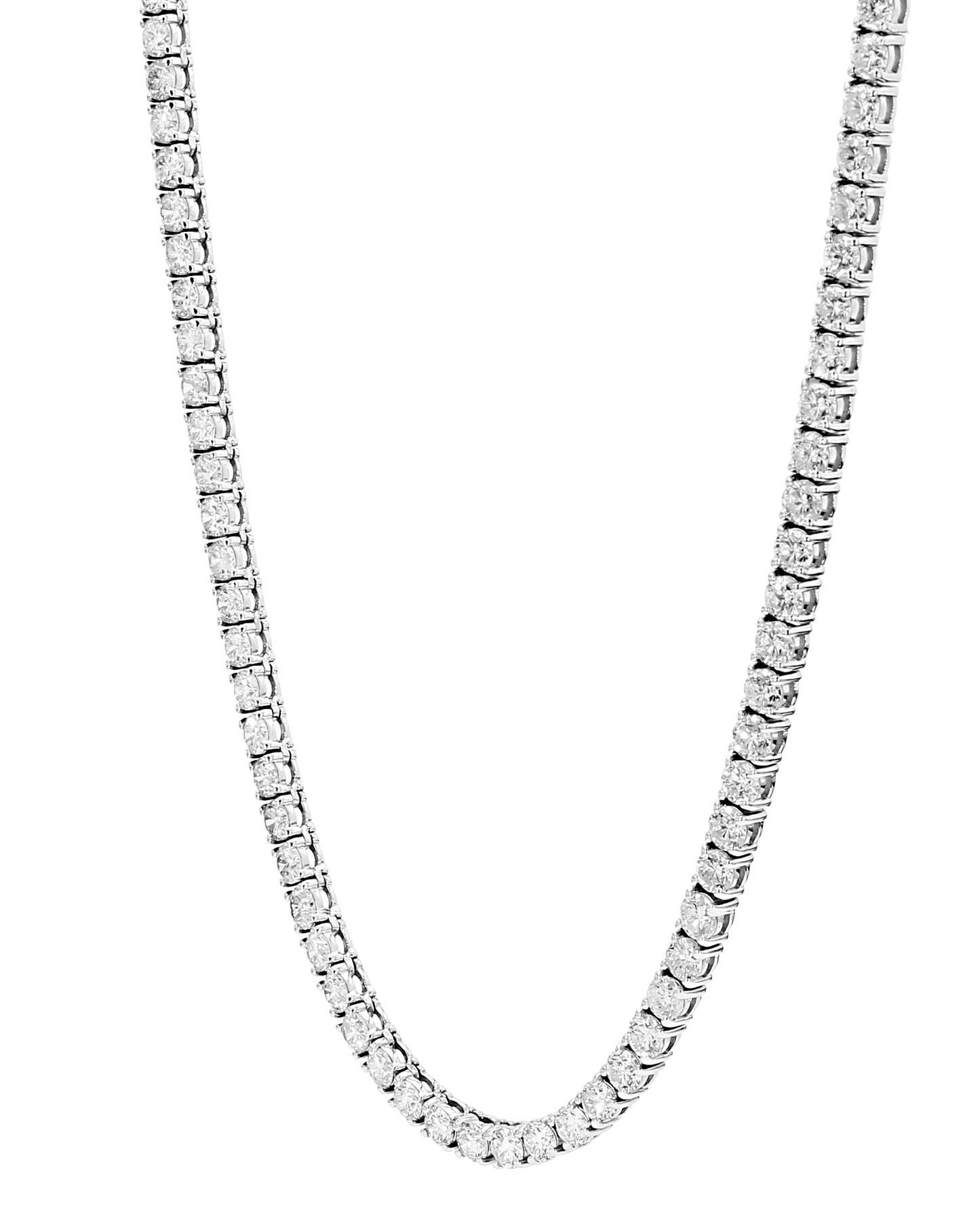 Round Cut Diamond Tennis Necklace in 14K & 18K in White, Yellow & Rose Gold - Solitaire Box