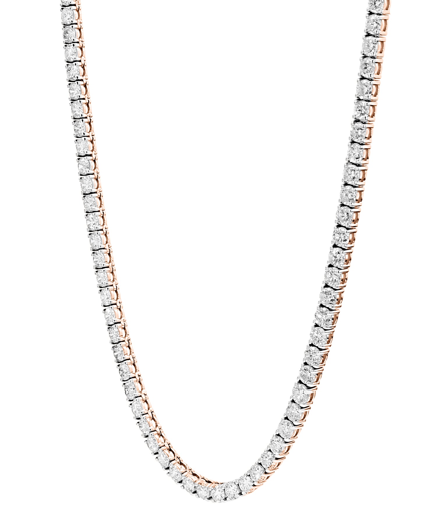 Round Cut Diamond Tennis Necklace in 14K & 18K in White, Yellow & Rose Gold - Solitaire Box