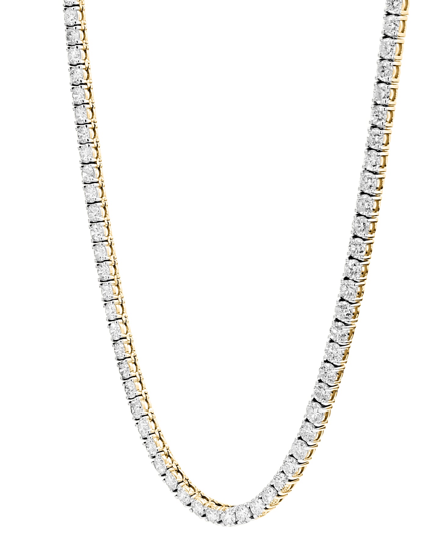 Round Cut Diamond Tennis Necklace in 14K & 18K in White, Yellow & Rose Gold - Solitaire Box
