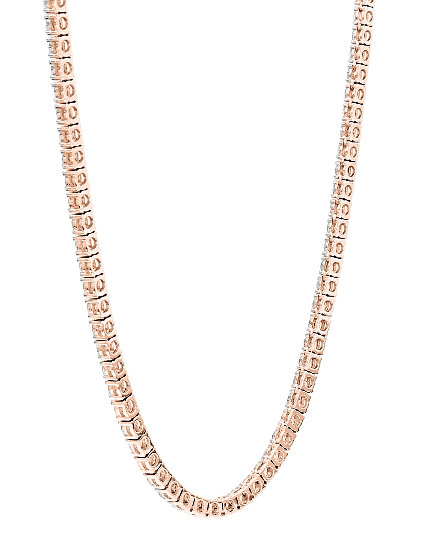 Round Cut Diamond Tennis Necklace in 14K & 18K in White, Yellow & Rose Gold - Solitaire Box