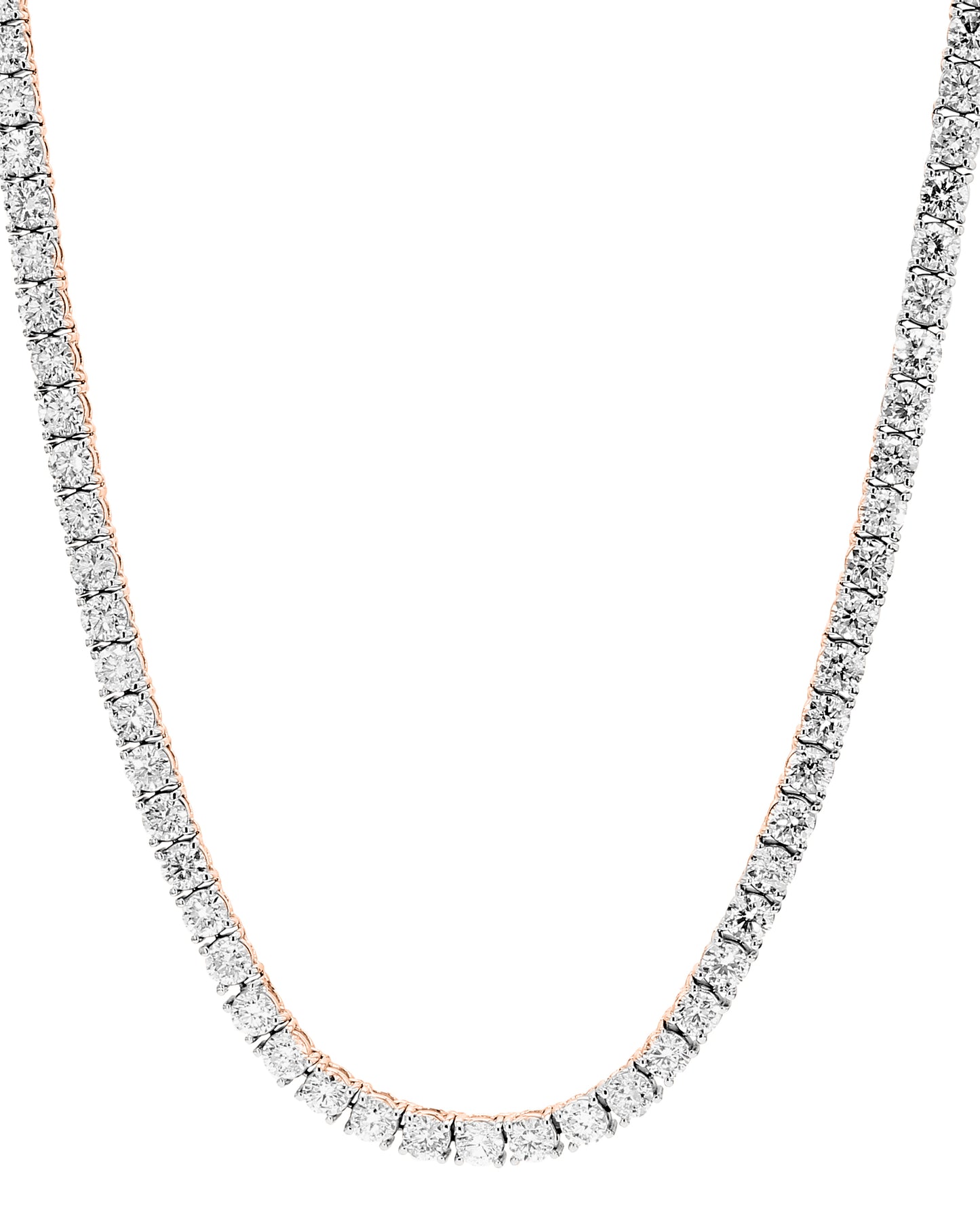 Round Cut Diamond Tennis Necklace in 14K & 18K in White, Yellow & Rose Gold - Solitaire Box