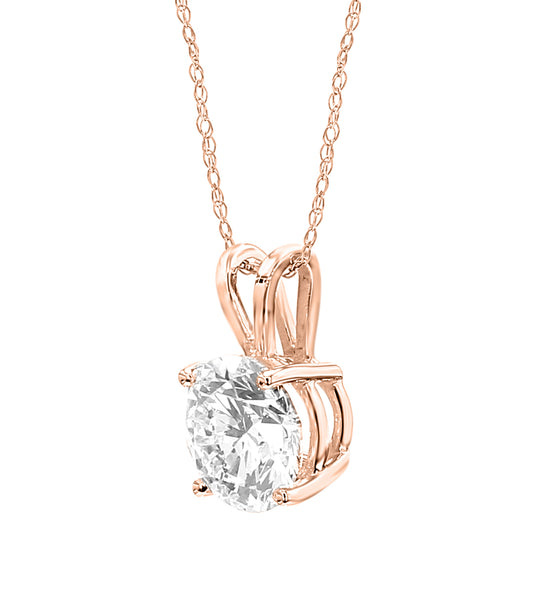 Elegant Round Solitaire Pendant- 14k & 18K in White, Yellow & Rose Gold - Solitaire Box