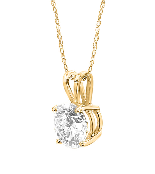 Elegant Round Solitaire Pendant- 14k & 18K in White, Yellow & Rose Gold - Solitaire Box