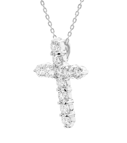 Round Cut Diamond Cross Pendant 14 & 18K in White, Yellow & Rose Gold - Solitaire Box