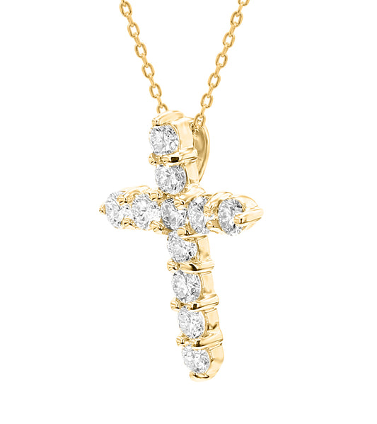 Round Cut Diamond Cross Pendant 14 & 18K in White, Yellow & Rose Gold - Solitaire Box