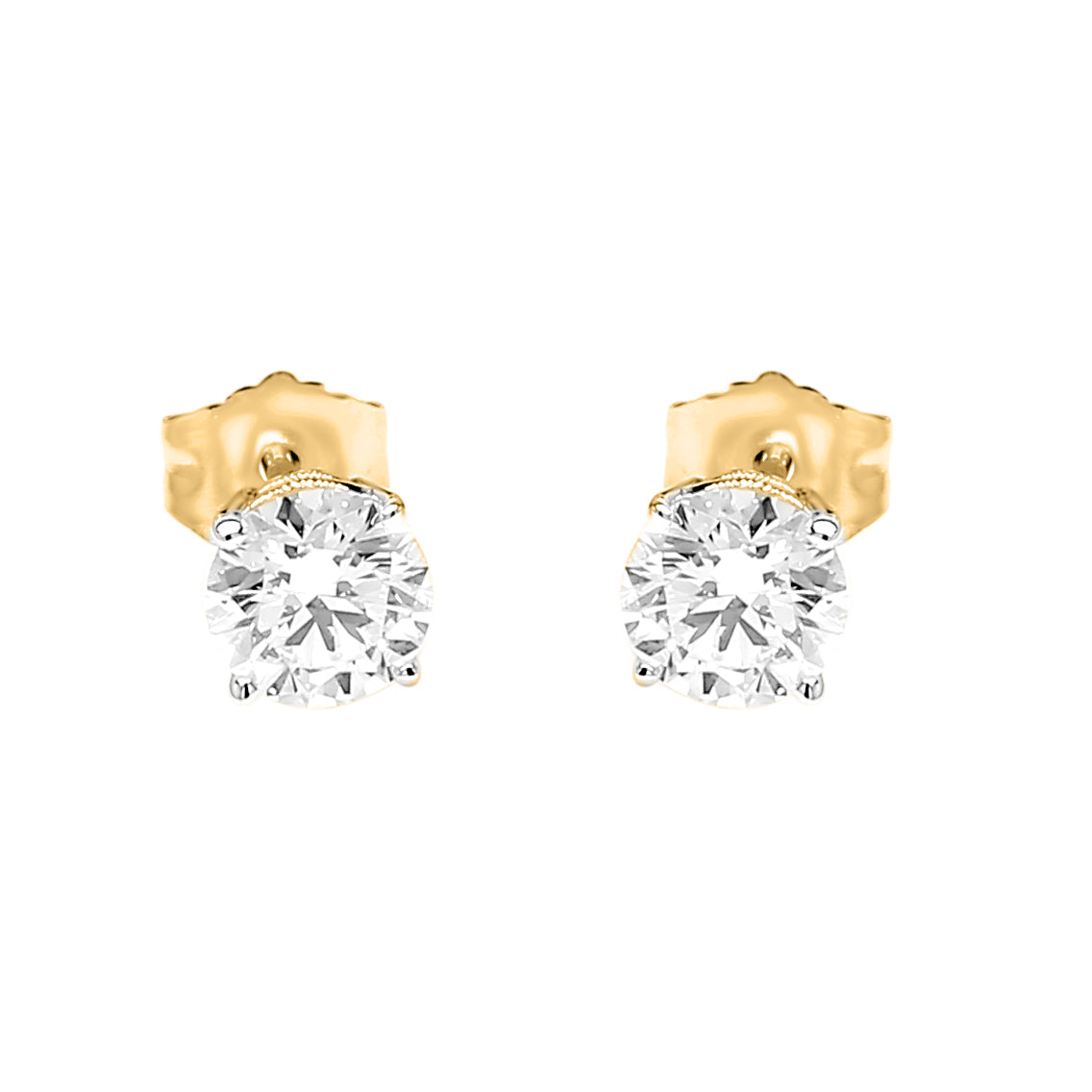 Round Cut Diamond Studs Earrings- 1.00 Cttw 14K in White, Yellow & Rose Gold - Solitaire Box