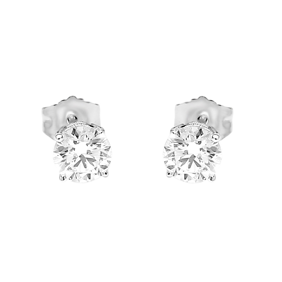 Round Cut Diamond Studs Earrings- 14K & 18K in White, Yellow & Rose Gold - Solitaire Box