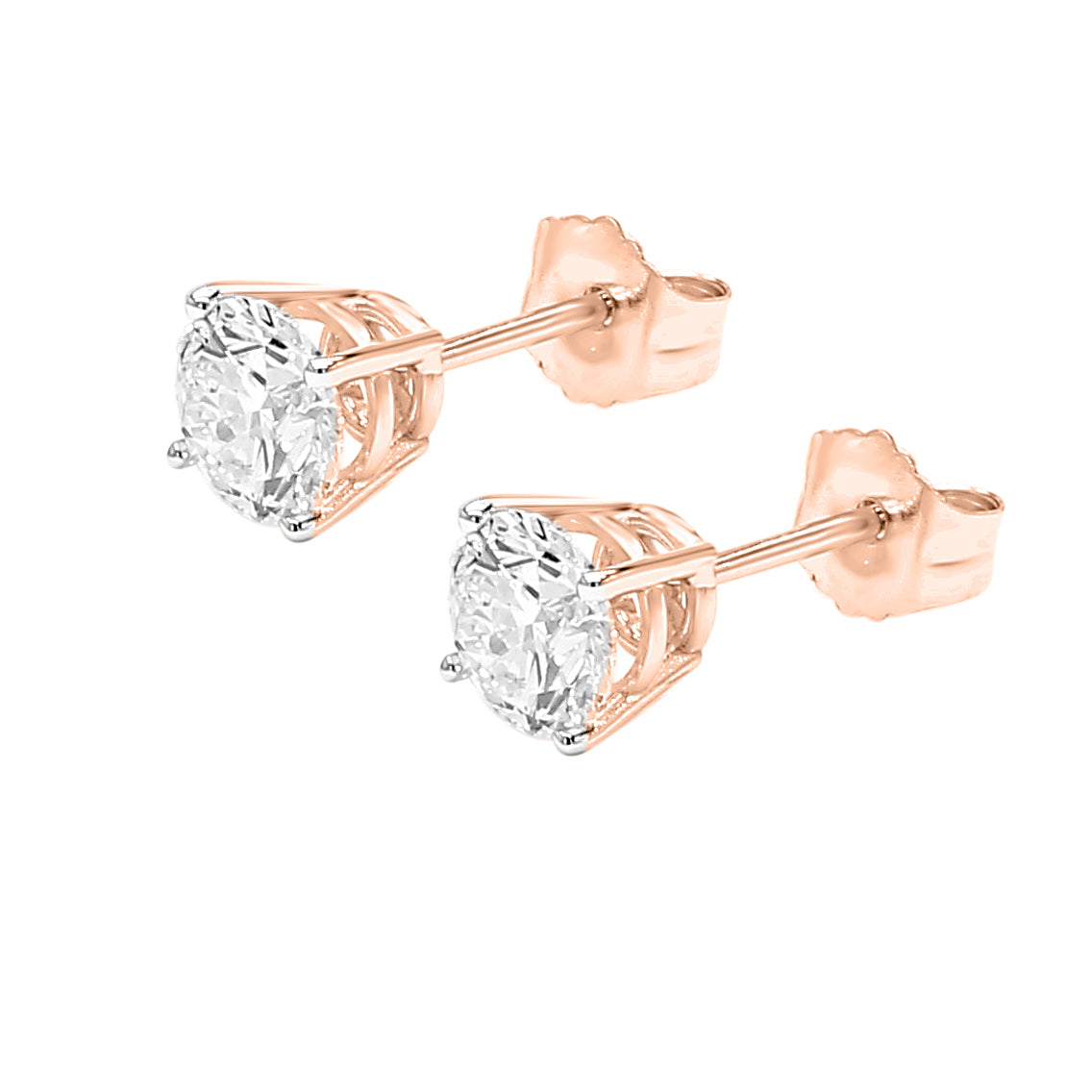 Round Cut Diamond Studs Earrings- 14K & 18K in White, Yellow & Rose Gold - Solitaire Box