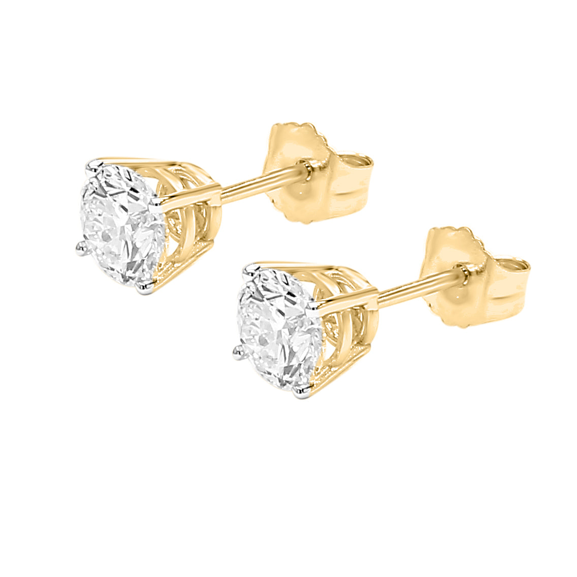 Round Cut Diamond Studs Earrings- 1.00 Cttw 14K in White, Yellow & Rose Gold - Solitaire Box