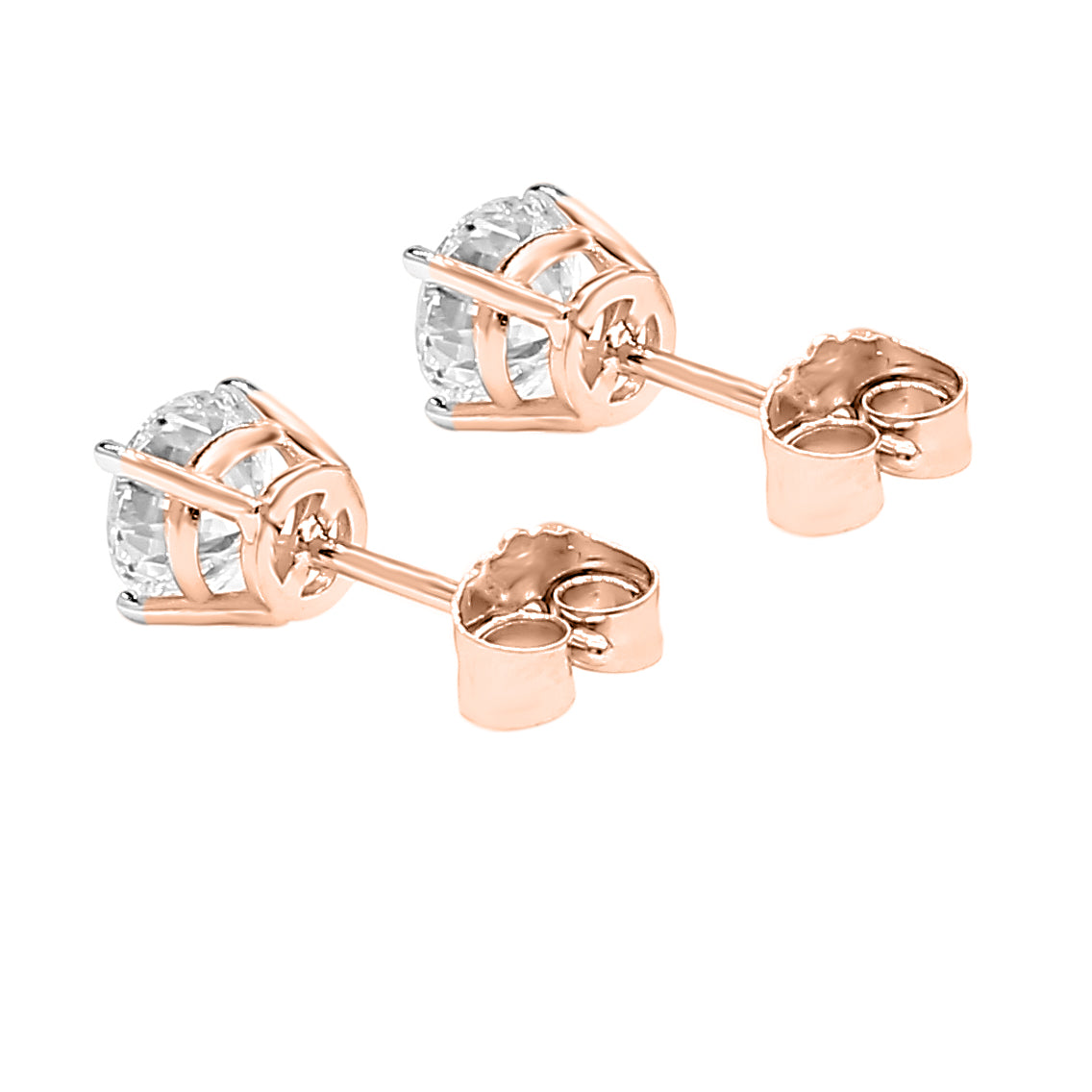 Round Cut Diamond Studs Earrings- 1.00 Cttw 14K in White, Yellow & Rose Gold - Solitaire Box