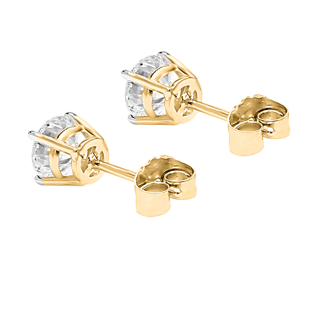 Round Cut Diamond Studs Earrings- 1.00 Cttw 14K in White, Yellow & Rose Gold - Solitaire Box