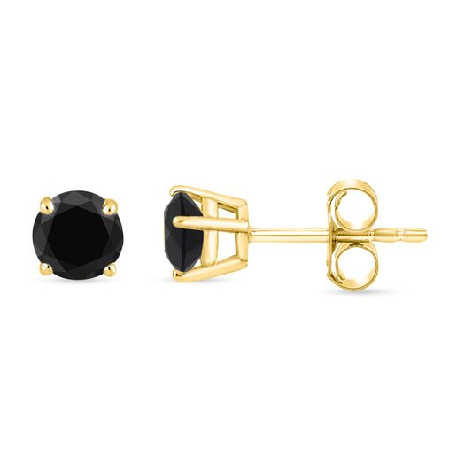 Black Diamond Studs with 18 K in White, Yellow & Rose Gold - Solitaire Box