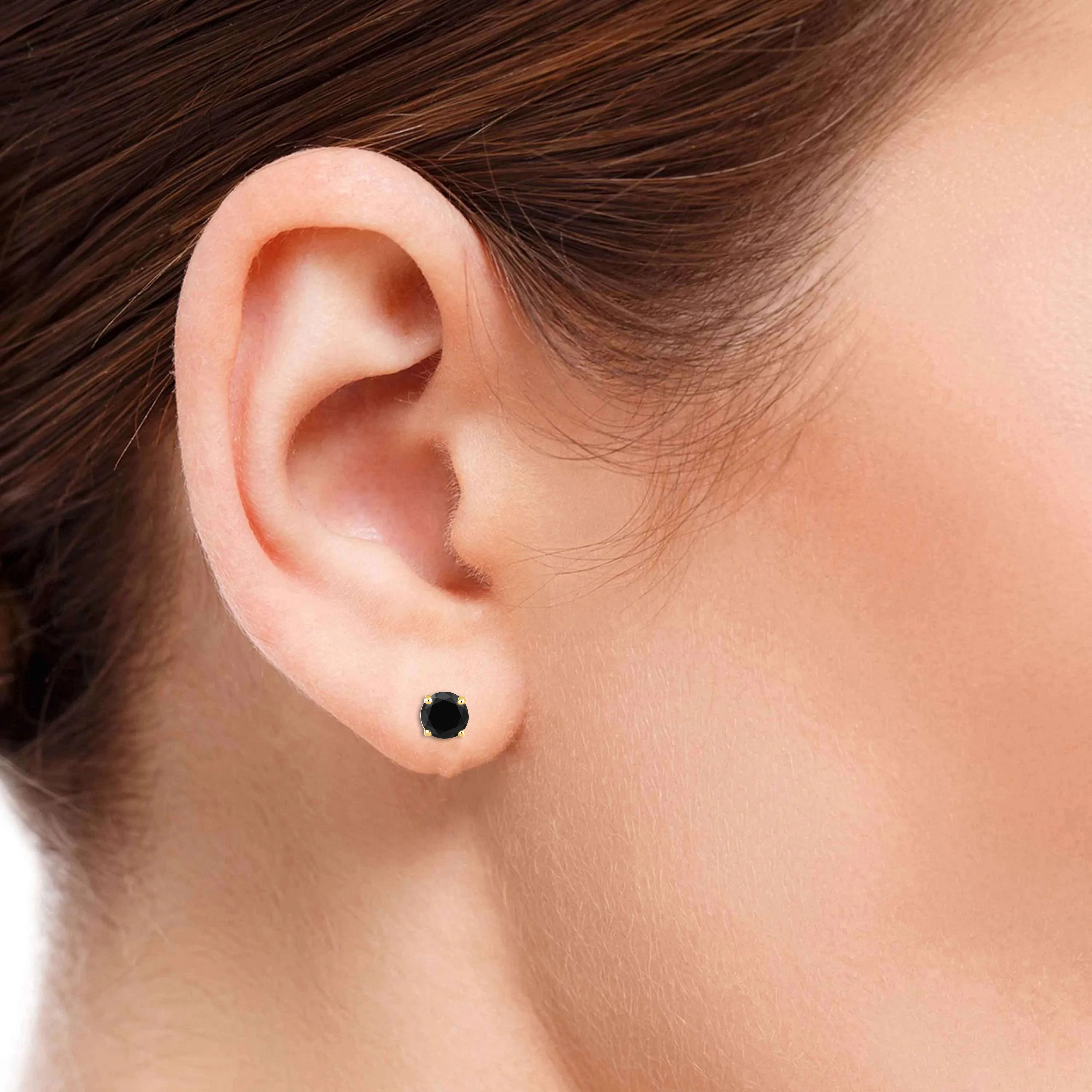 アクセサリー K18 Black Diamond Stud Earrings 6mm Black Diamond Stud Earrings in 18k Gold, Gift for Her